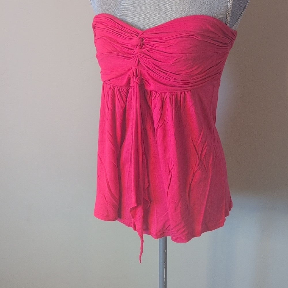 Express Pink and Orange Ruched Bustier Blouse